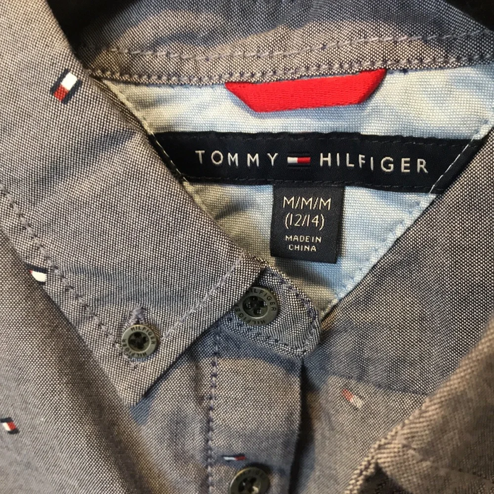 Tommy Hilfiger classic button down Oxford blue  flag material shirt‎ size 12/14